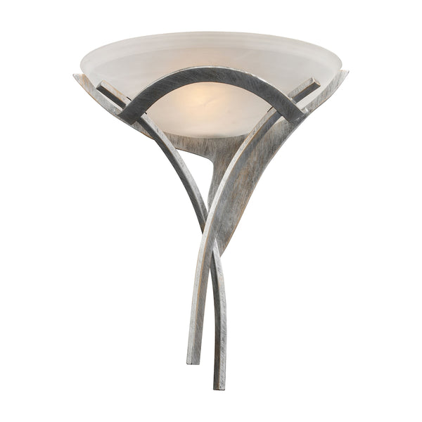 Aurora 1 Light Sconce In Tarnished Silver With White Faux-Alabaster Glass