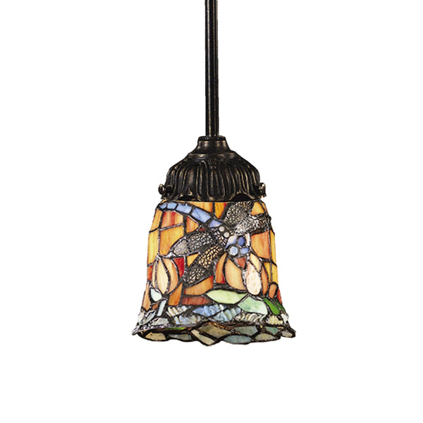 Mix-N-Match 1 Light Pendant In Tiffany Bronze And Multicolor Glass
