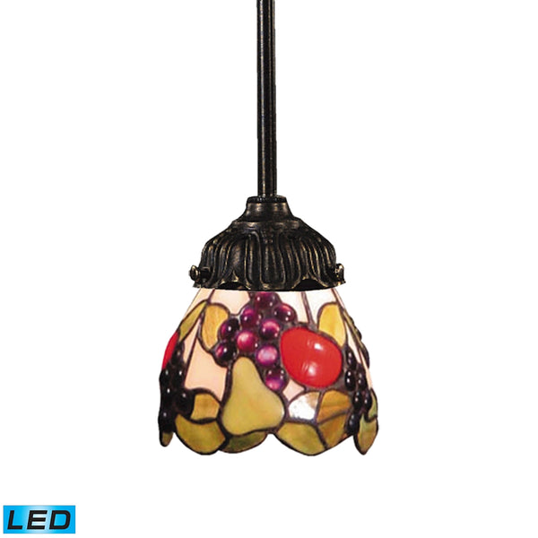 Mix-N-Match 1 Light LED Pendant In Tiffany Bronze And Multicolor Glass