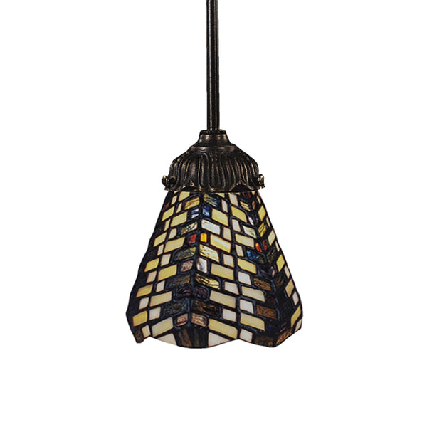 Mix-N-Match 1 Light Pendant In Tiffany Bronze And Multicolor Glass