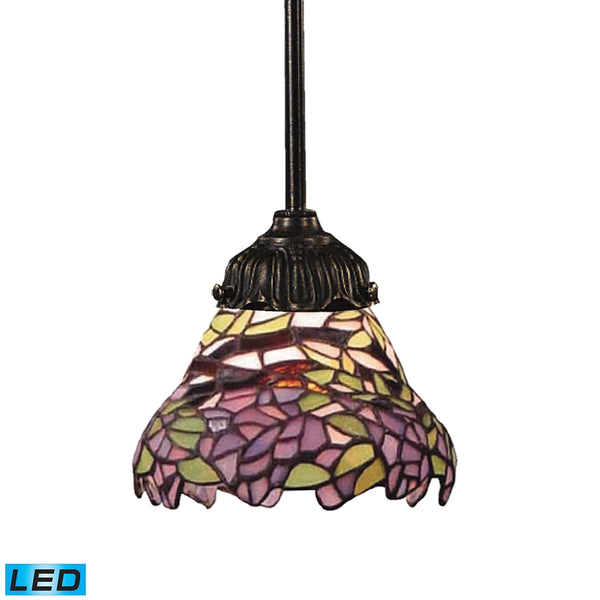 Mix-N-Match 1 Light LED Pendant In Tiffany Bronze And Multicolor Glass