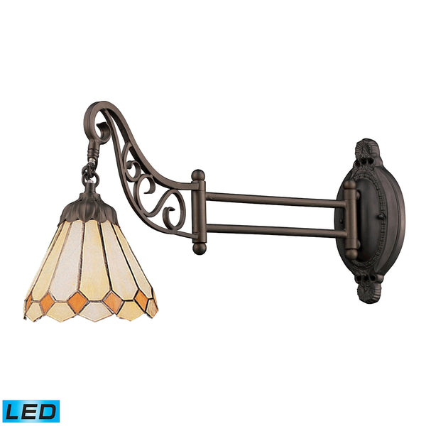 Mix-N-Match 1 Light LED Swingarm In Tiffany Bronze And Multicolor Glass