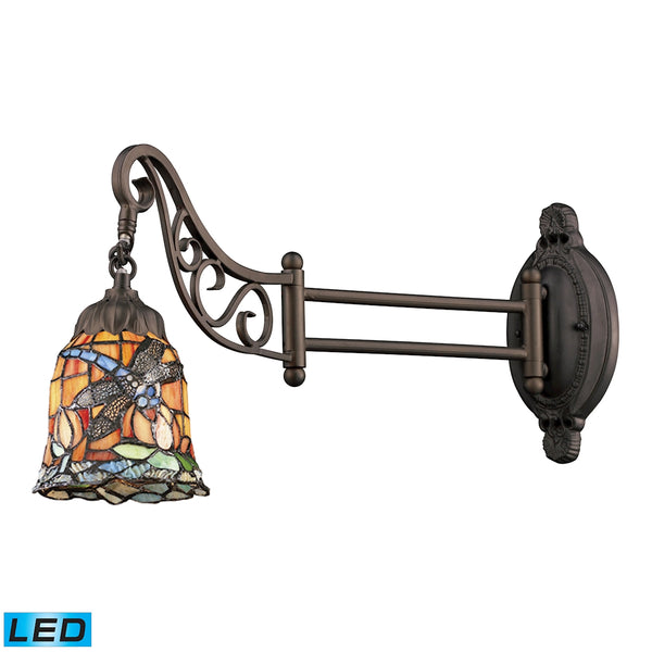 Mix-N-Match 1 Light LED Swingarm In Tiffany Bronze And Multicolor Glass