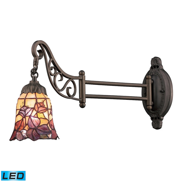 Mix-N-Match 1 Light LED Swingarm In Tiffany Bronze And Multicolor Glass