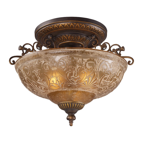 Restoration Flushes 3 Light Semi Flush In Antique Golden Bronze