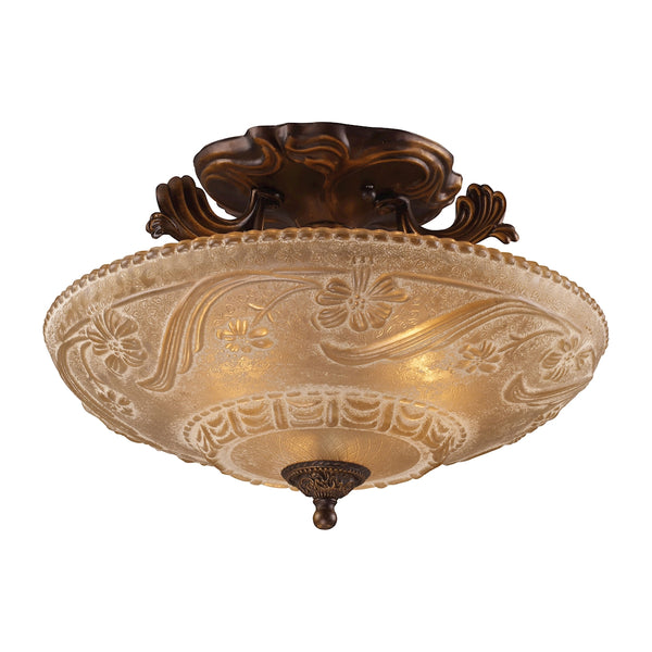 Restoration Flushes 3 Light Semi Flush In Antique Golden Bronze