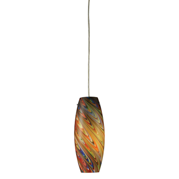 Vortex 1 Light Pendant In Satin Nickel And Rainbow Glass