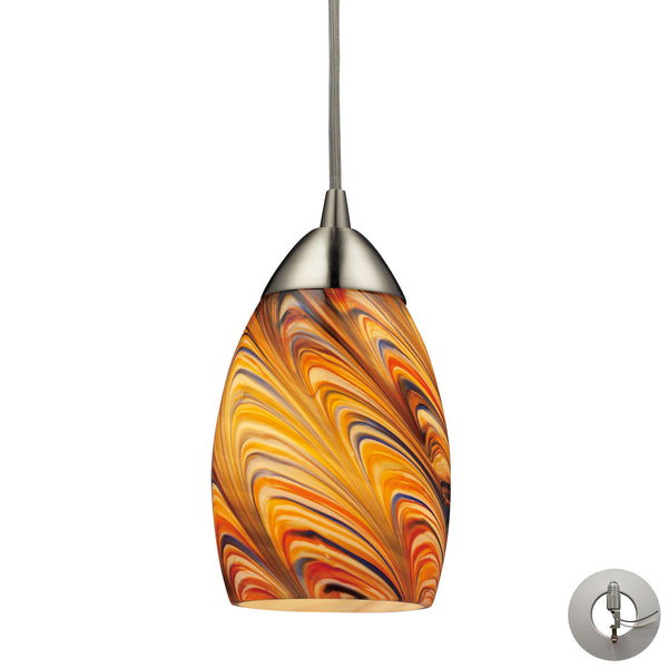 Mini Vortex 1 Light Pendant In Satin Nickel And Rainbow Glass - Includes Recessed Lighting Kit