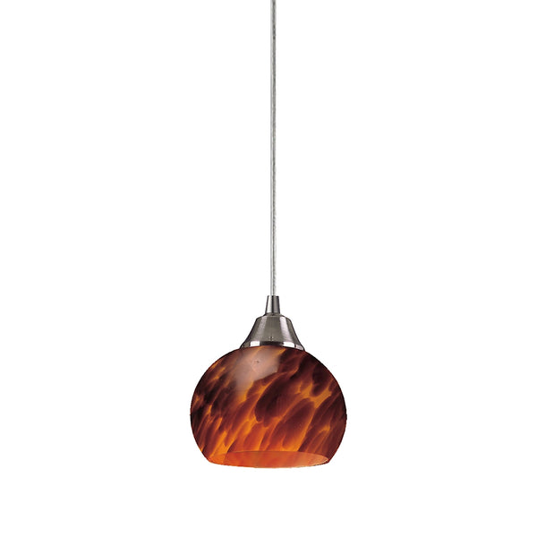 Mela 1 Light LED Pendant In Satin Nickel And Espresso Glass