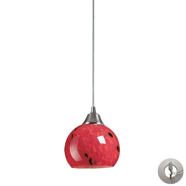 Mela 1 Light Pendant In Satin Nickel And Fire Red - Includes Recessed Lighting Kit