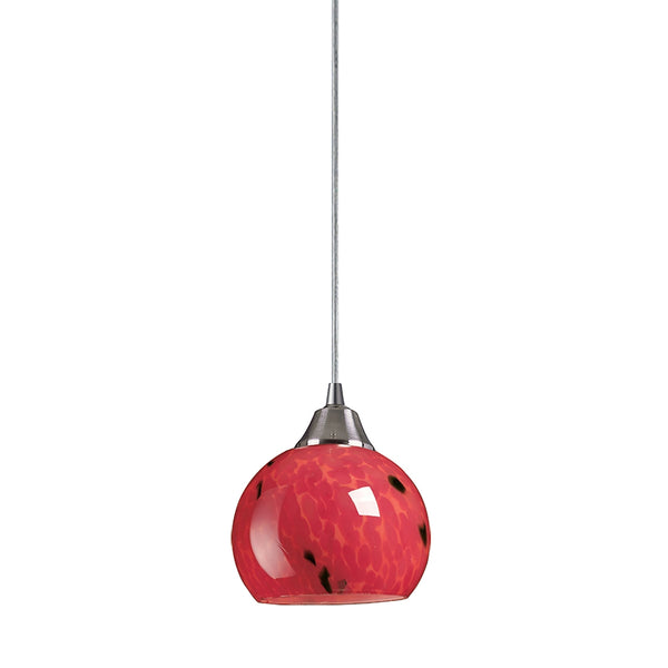 Mela 1 Light Pendant In Satin Nickel And Fire Red