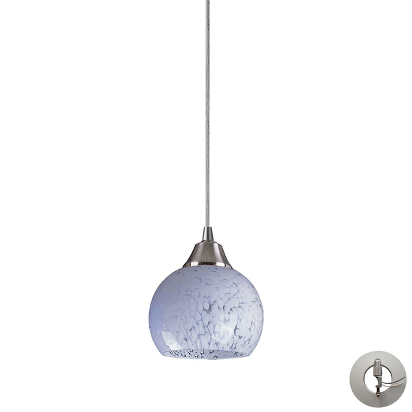 Mela 1 Light Pendant in Satin Nickel And Snow White - Includes Recessed Lighting Kit