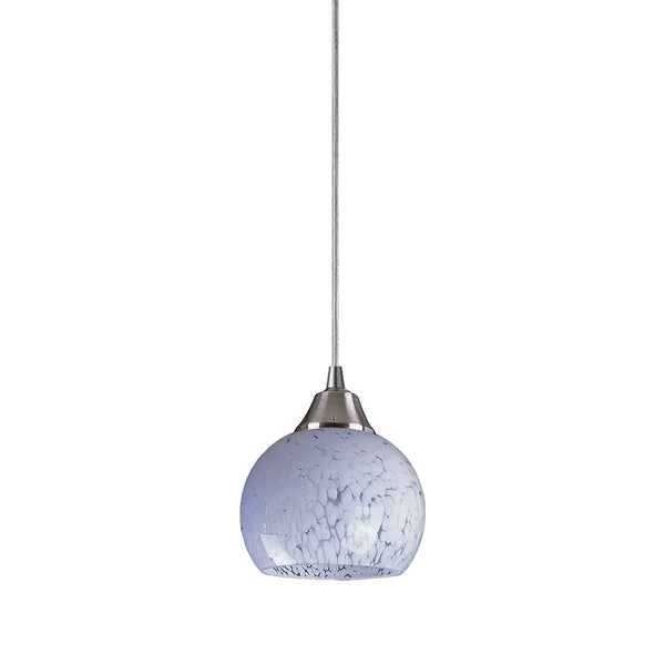 Mela 1 Light LED Pendant In Satin Nickel And Snow White Glass