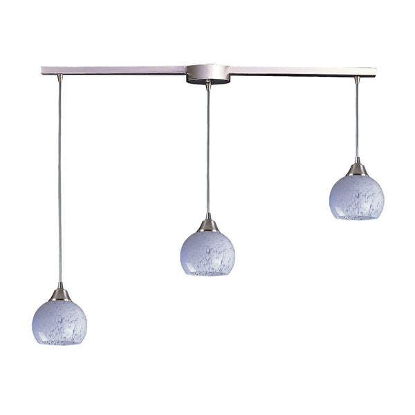 Mela 3 Light Pendant In Satin Nickel And Snow White