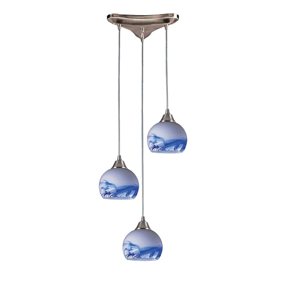 Mela 3 Light Pendant In Satin Nickel And Mountain