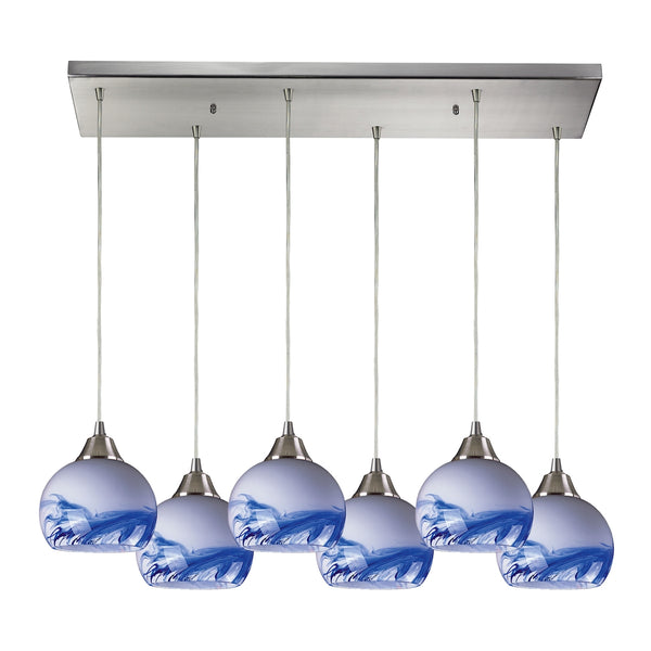 Mela 6 Light Pendant In Satin Nickel And Mountain