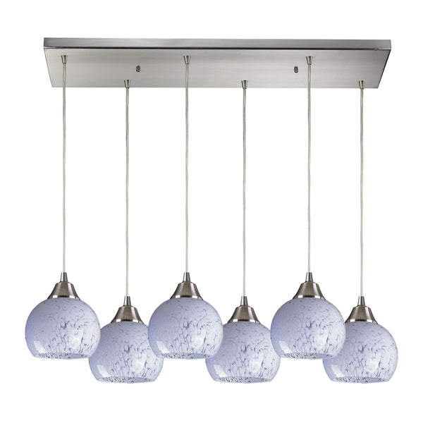 Mela 6 Light Pendant In Satin Nickel And Snow White Glass