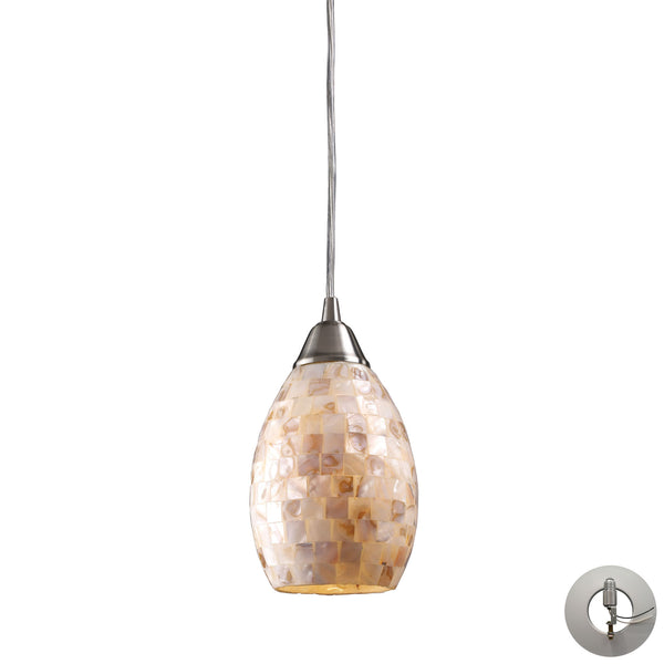 Capri 1 Light Pendant In Satin Nickel And Capiz Shell - Includes Recessed Lighting Kit