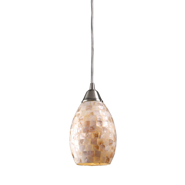 Capri 1 Light LED Pendant In Satin Nickel And Capiz Shell