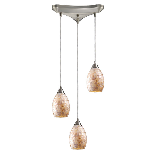Capri 3 LED Light Pendant In Satin Nickel And Capiz Shell