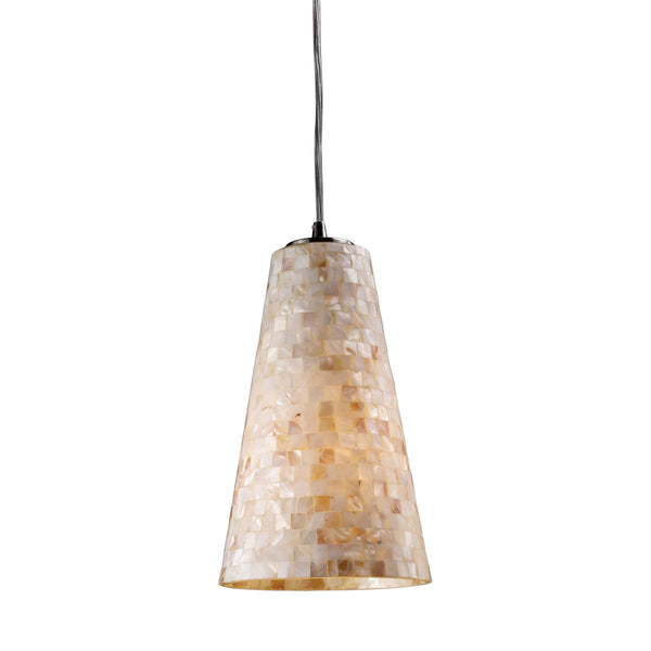 Capri 1 Light LED Pendant In Satin Nickel And Capiz Shell