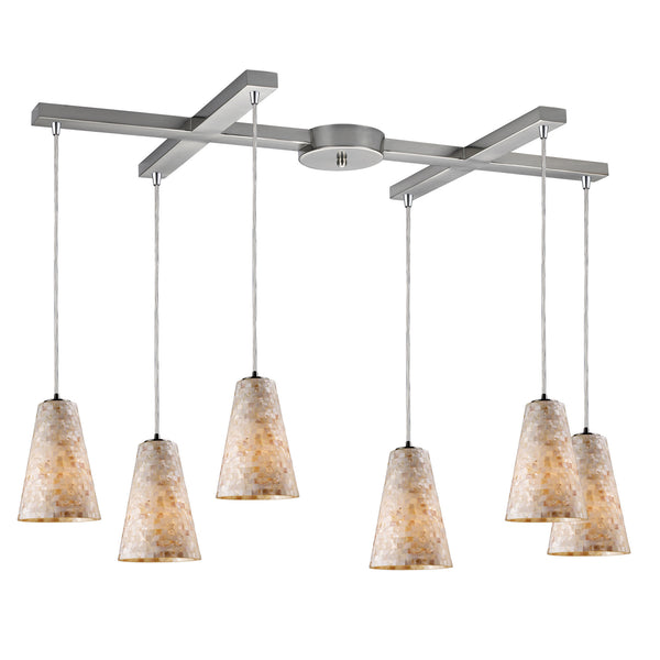 Capri 6 LED Light Pendant In Satin Nickel And Capiz Shell