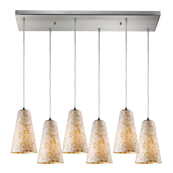 Capri 6 Light Pendant In Satin Nickel And Capiz Shell