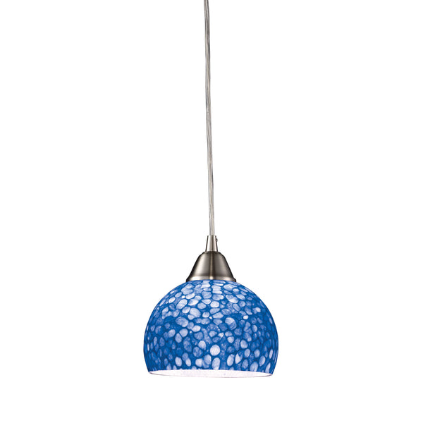 Cira 1 Light LED Pendant In Satin Nickel With Pebbled Blue Glass