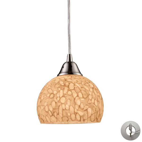Cira 1 Light Pendant In Satin Nickel And Pebbled Glass - Includes Recessed Lighting Kit