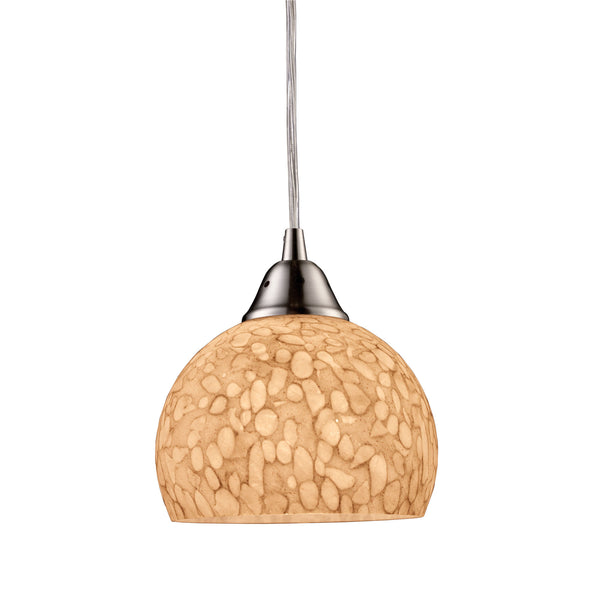 Cira 1 Light LED Pendant In Satin Nickel And Pebbled Gray-White Glass