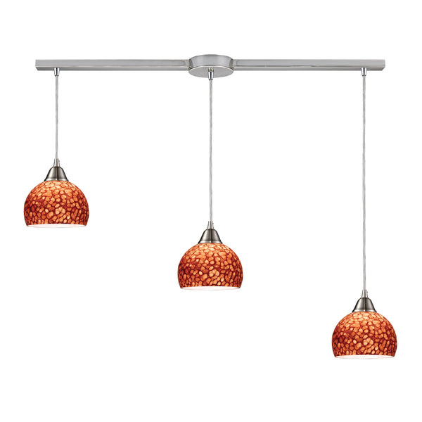 Cira 3 Light Pendants In Satin Nickel And Pebbled Espresso Glass