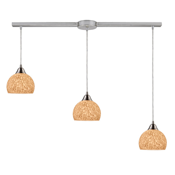 Cira 3 Light Pendant In Satin Nickel And Pebbled Gray-White Glass