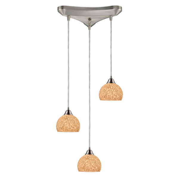 Cira 3 Light Pendant In Satin Nickel And Pebbled Gray-White Glass