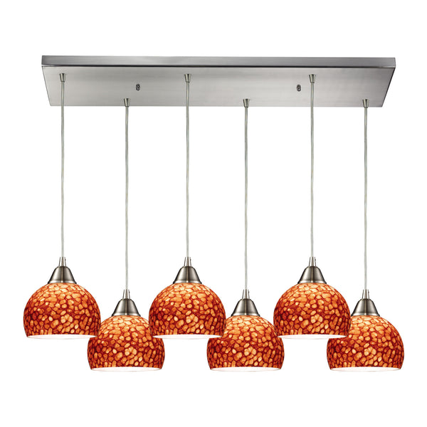 Cira 6 Light Pendant In Satin Nickel And Pebbled Espresso Glass