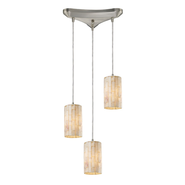 Coletta 3 Light Pendant In Satin Nickel And Genuine Stone