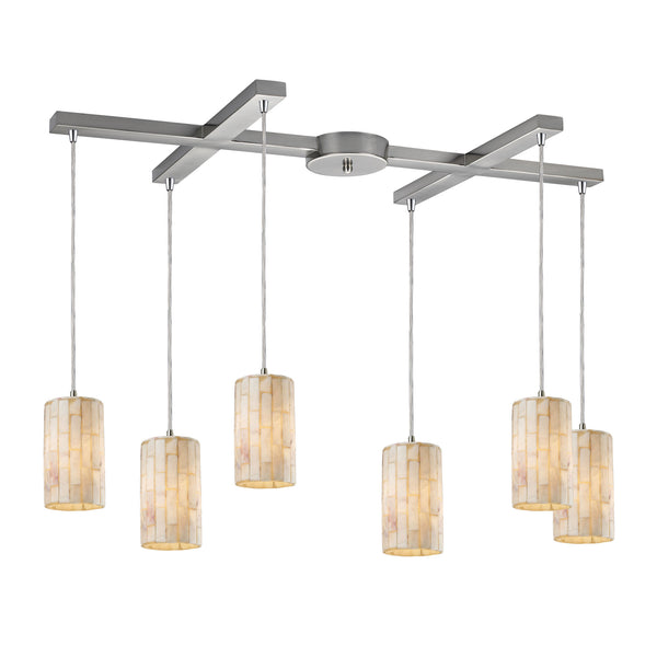 Coletta 6 LED Light Pendant In Satin Nickel And Genuine Stone
