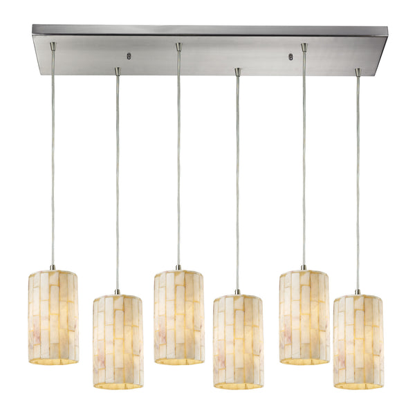 Coletta 6 Light Pendant In Satin Nickel And Genuine Stone