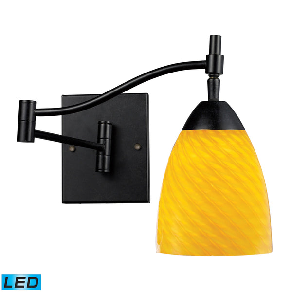 Celina 1 Light LED Swingarm Sconce In Dark Rust And Canary Glass