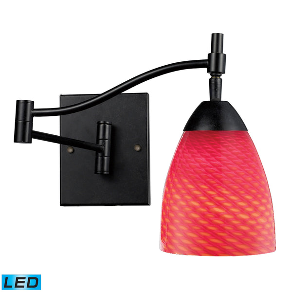 Celina 1 Light LED Swingarm In Dark Rust And Scarlet Red Glass