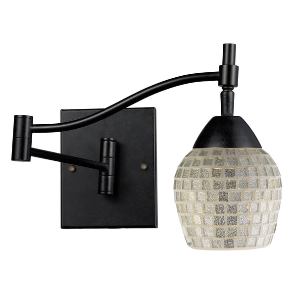 Celina 1 Light Swingarm Sconce In Dark Rust And Silver Glass