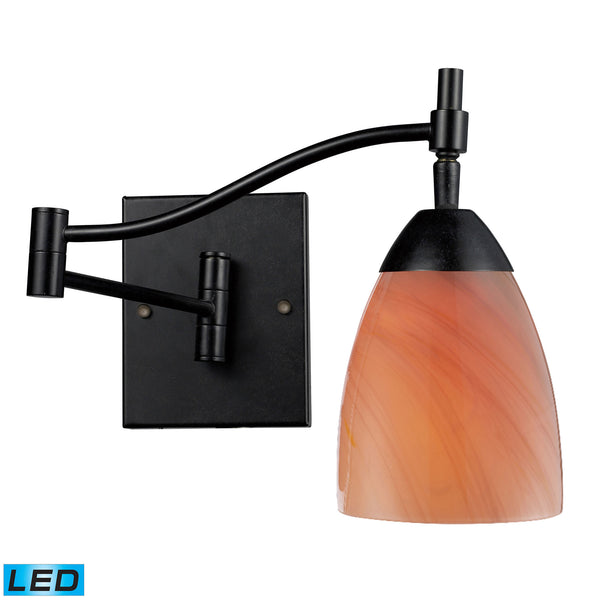 Celina 1 Light LED Swingarm Sconce In Dark Rust And Sandy Glass