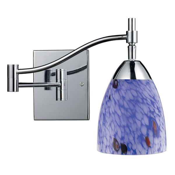 Celina 1 Light Swingarm Sconce In Polished Chrome And Starburst Blue Glass