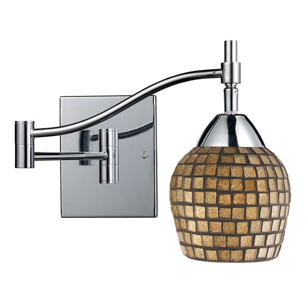 Celina 1 Light Swingarm Sconce In Polished Chrome And Gold Leaf Glass