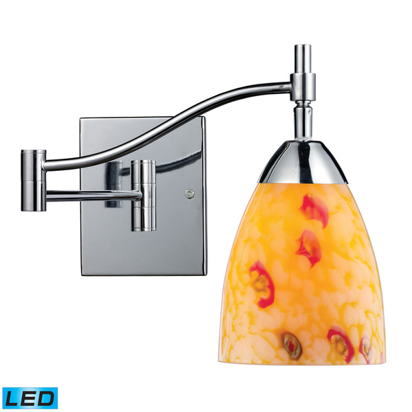 Celina 1 Light LED Swingarm Sconce In Polished Chrome And Yellow Glass