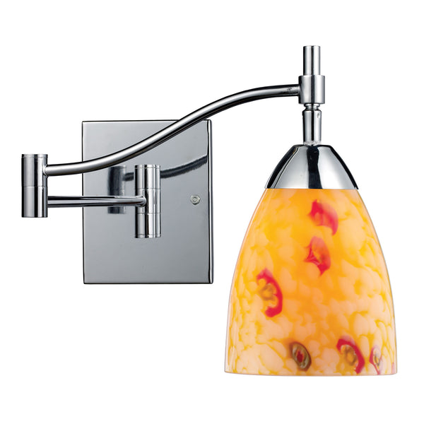 Celina 1 Light Swingarm Sconce In Polished Chrome And Yellow Glass