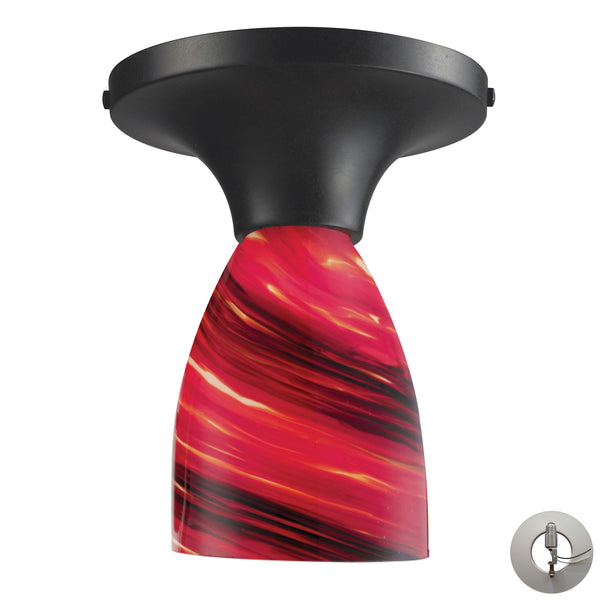 Celina 1 Light Semi Flush In Dark Rust And Autumn Glass - Includes Recessed Lighting Kit