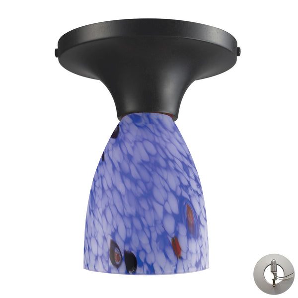 Celina 1 Light Semi Flush In Dark Rust And Starburst Blue Glass - Includes Recessed Lighting Kit