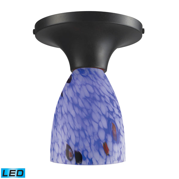 Celina 1 Light LED Semi Flush In Dark Rust And Starburst Blue Glass