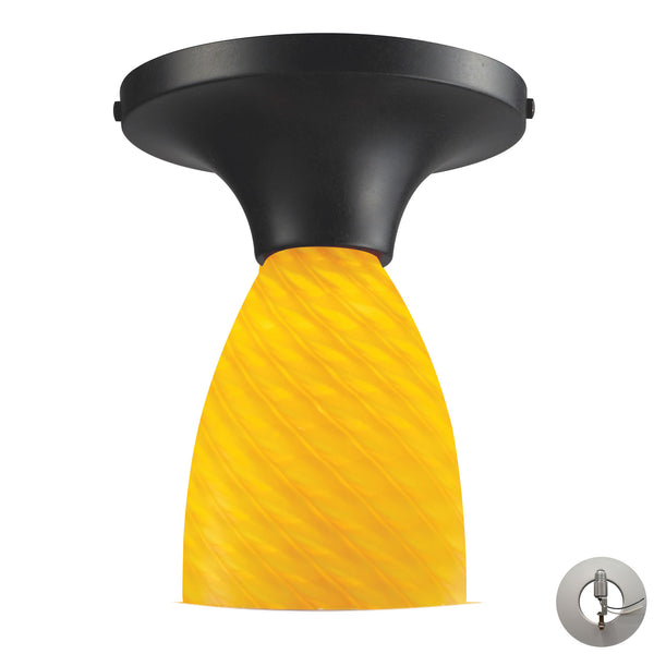 Celina 1 Light Semi Flush In Dark Rust And Canary Glass - Includes Recessed Lighting Kit