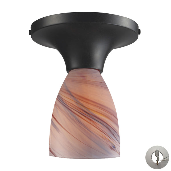 Celina 1 Light Semi Flush In Dark Rust And Creme Glass - Includes Recessed Lighting Kit